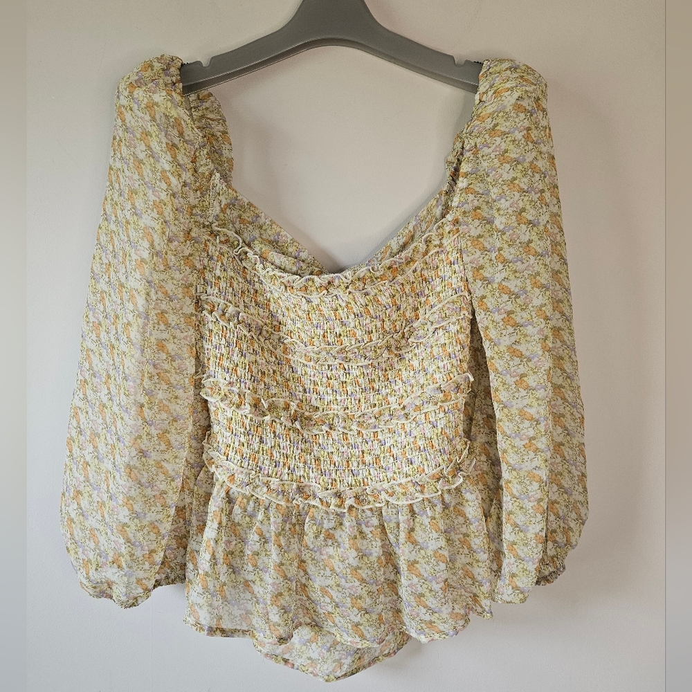 Astr The Label Smocked Peplum Top